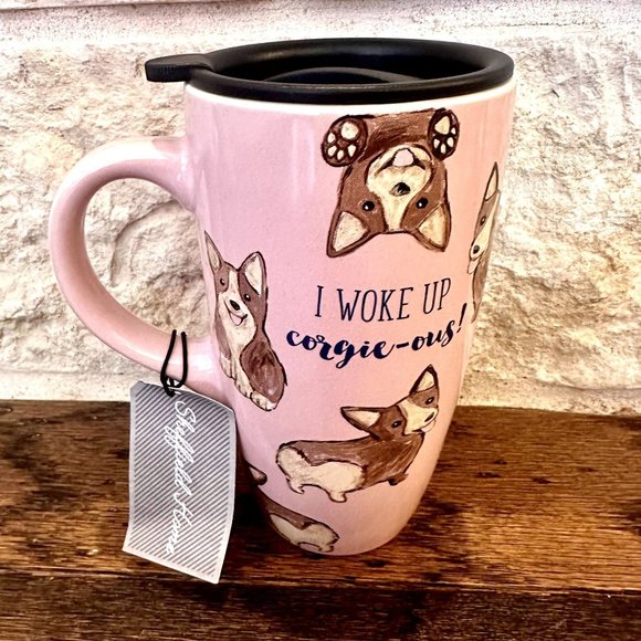 NWT Corgi - "| Woke Up Corgie-ous!" Coffee Cup Travel Mug w/Lid - Picture 2 of 6